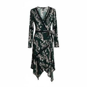 BCBGMaxazria Isabella Asymmetrical Floral Wrap Dress Green Black Size Small